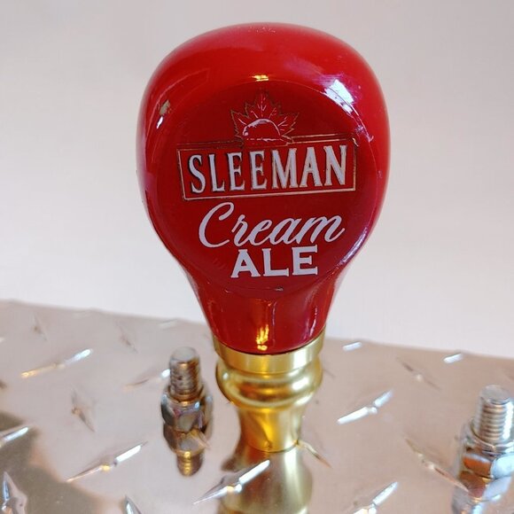 RARE SLEEMAN Cream ALE Tap Handle Stubby Knob Gear Shifter Bar Used Cherry Red - Picture 2 of 5